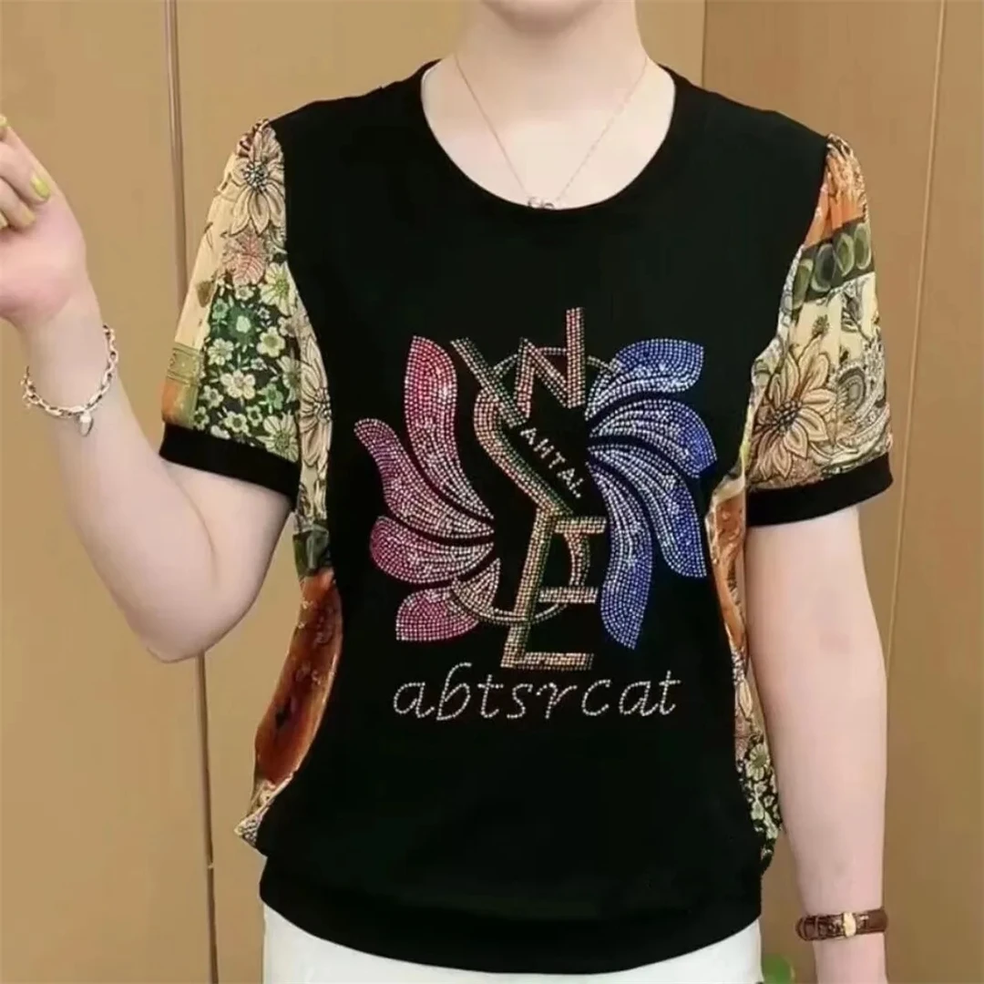 夏季妈妈装上衣休闲洋气短袖小众漂亮大码显瘦百搭宽松T恤女半袖