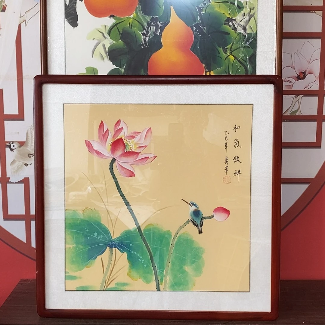 国画手绘国画作品带框62✖️62厘米包邮