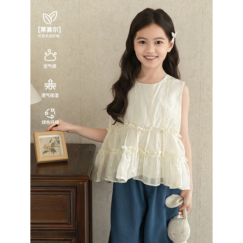 幼悠女童夏装中大童蕾丝背心CD1356