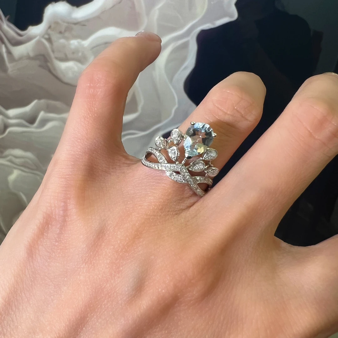 CERO【海蓝宝皇冠戒指】白金经典时尚百搭精致皇冠钻石戒指KK00216