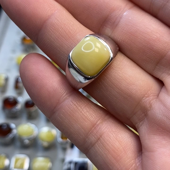 琥珀银S925镶嵌戒指