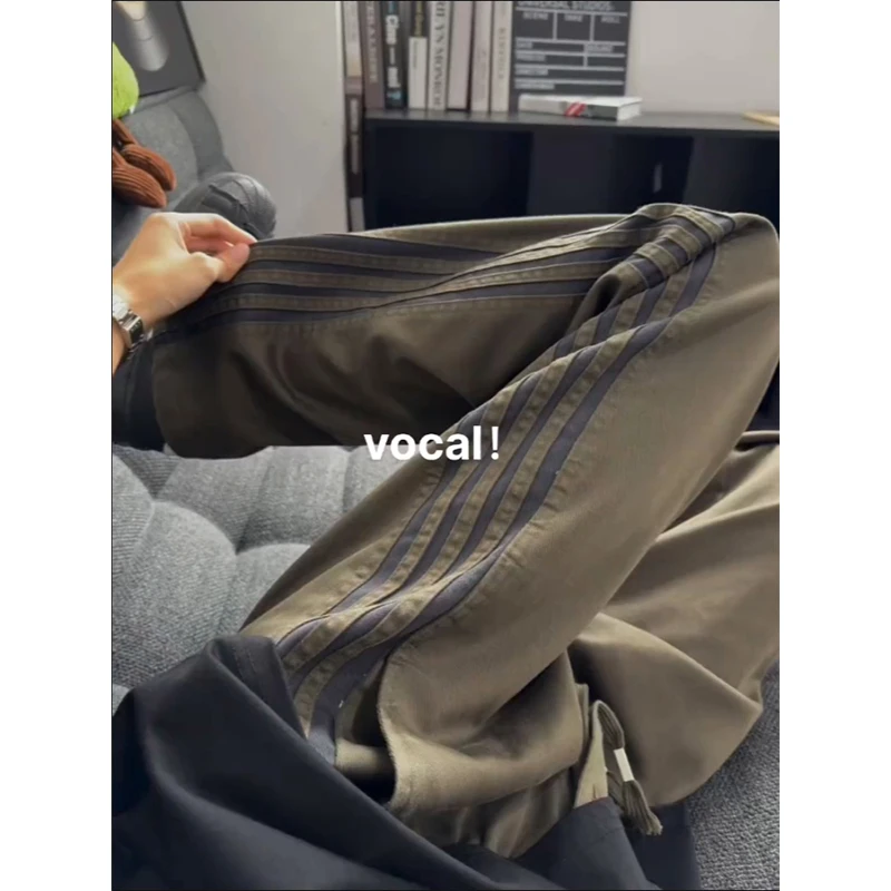 军绿色条纹休闲裤男款夏季美式潮牌直筒裤户外运动百搭高级感裤子