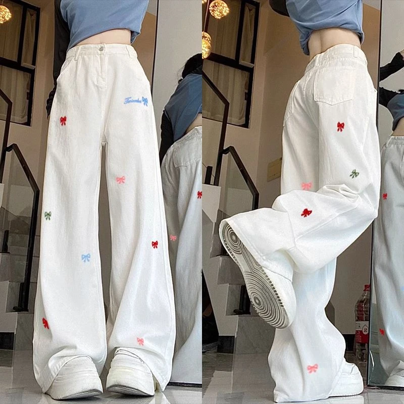 美式高街牛仔裤女宽松直筒阔腿拖地裤子夏季薄款女款宽松直筒裤