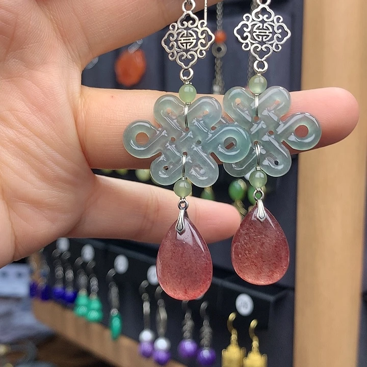 翡翠耳饰银S925镶嵌鹏*55556