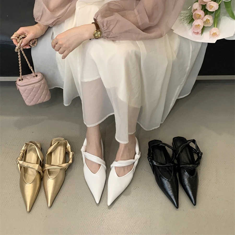 可两穿2025夏季新款后空包头凉鞋半拖女细带平跟尖头浅口凉拖鞋