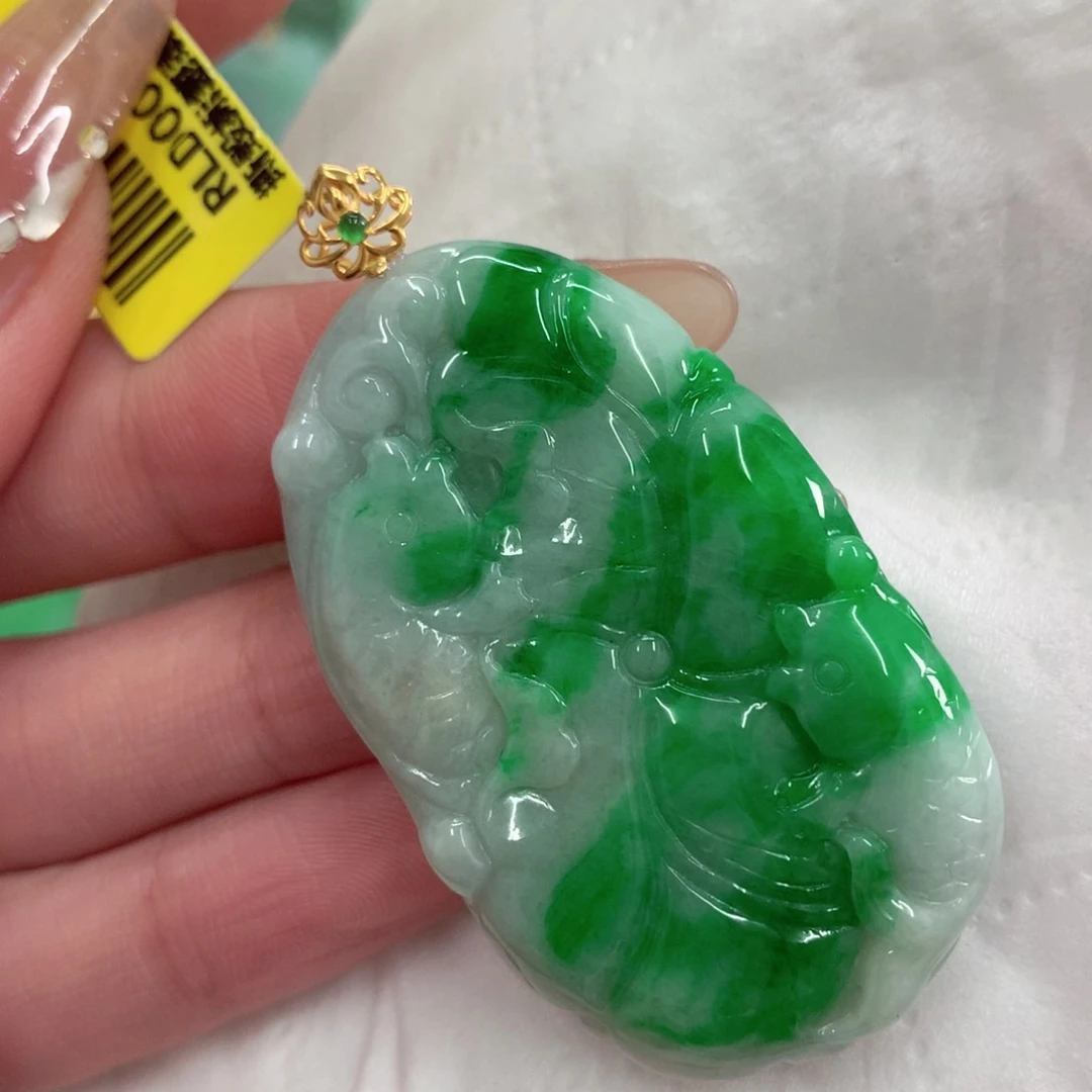 翡翠18K金镶嵌吊坠(不含链)