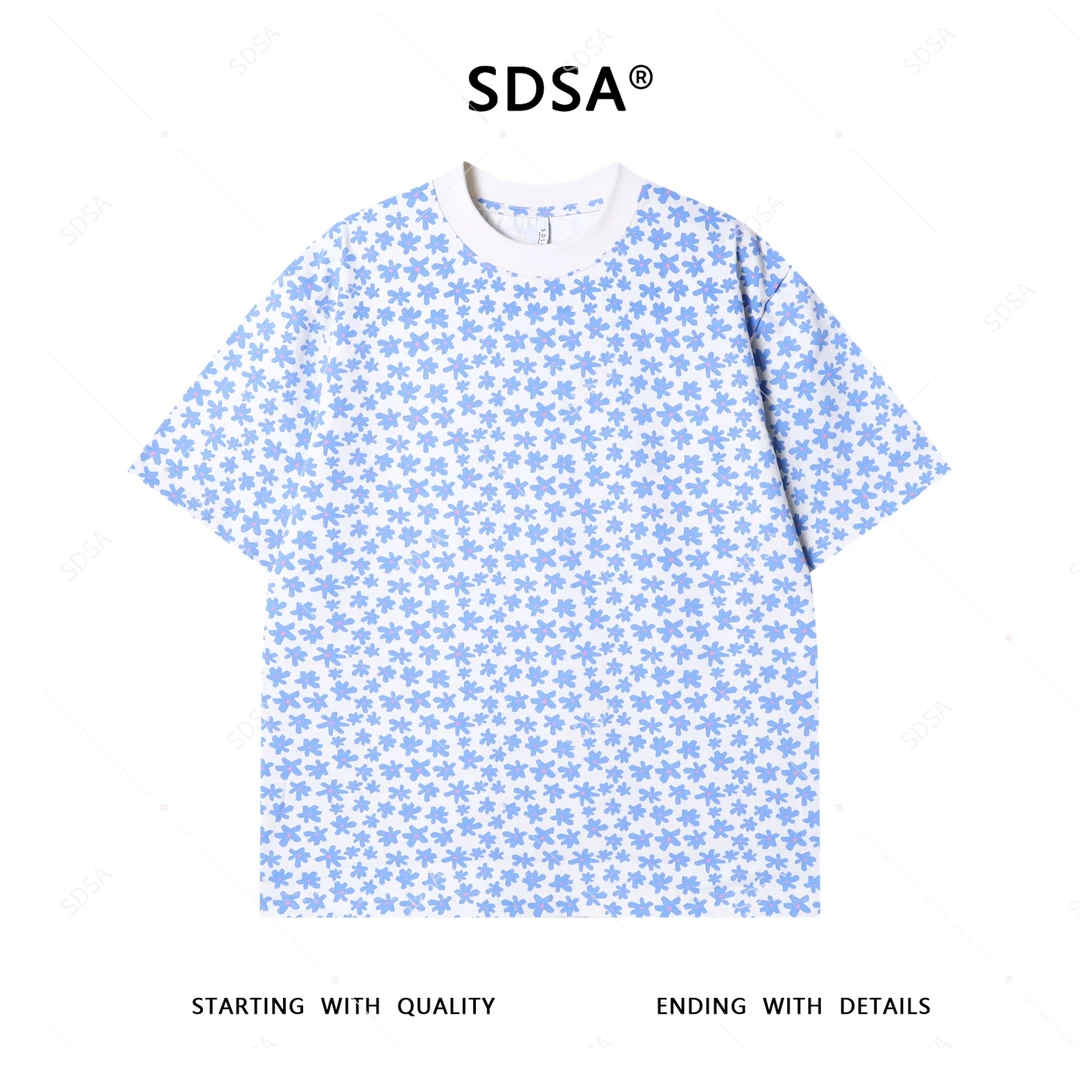 SDSA夏季高级感新款男士满天星撞色满印花卉短袖T恤时尚百搭上衣