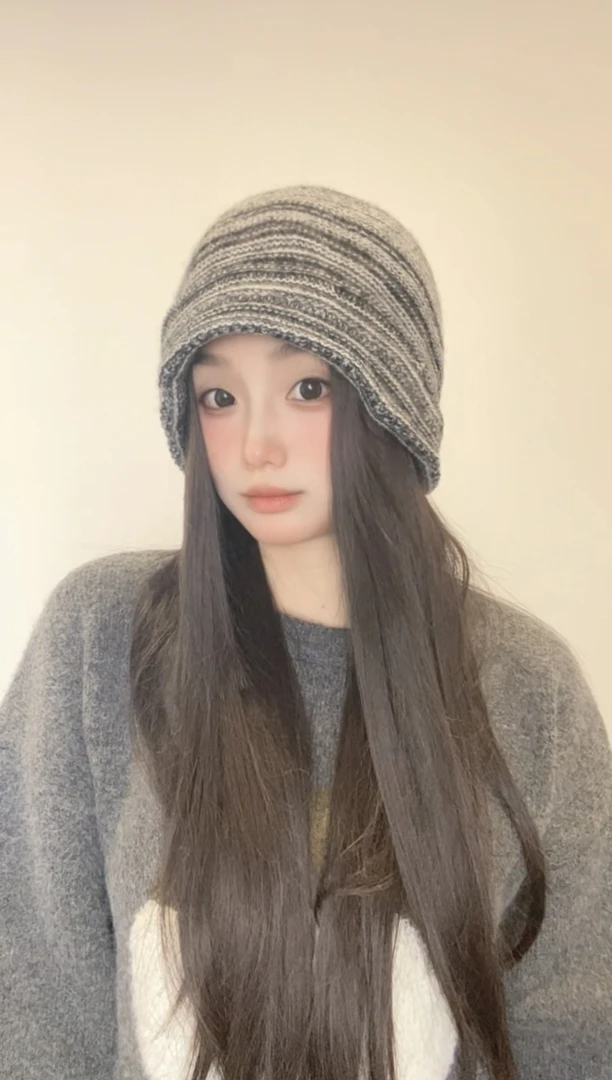 百搭款式卷檐包头冷帽针织羊毛帽秋冬单层针织冬天褶皱