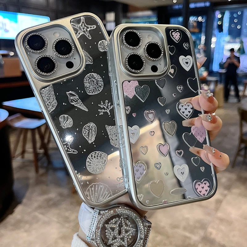 适用苹果系列iPhone16新款手机壳时尚个性海星银贝壳半包大孔透气