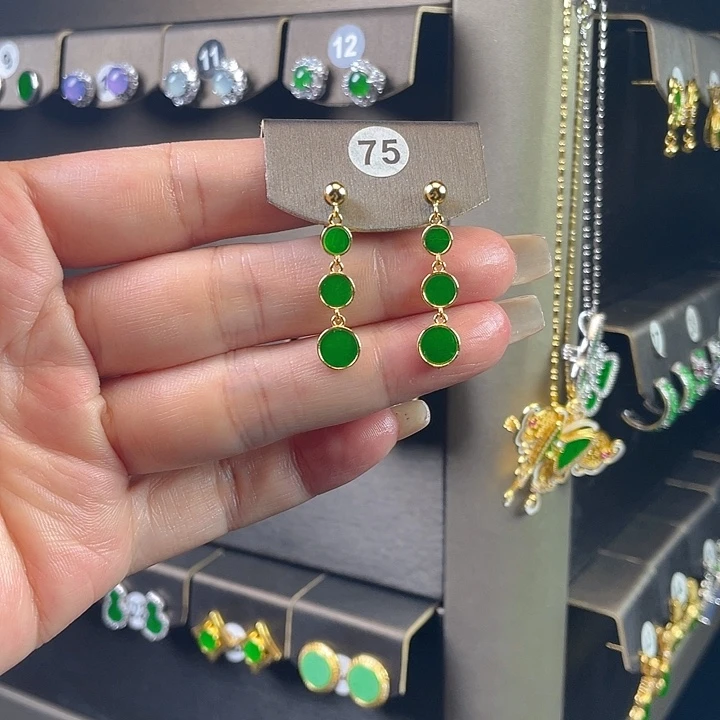 翡翠银S925镶嵌耳饰缅甸A货