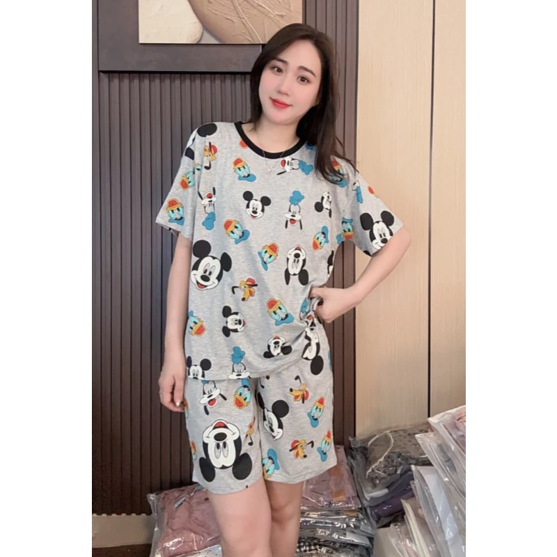 睡衣女夏季新款纯棉短袖短裤可爱可外穿家居服套装（米奇唐老鸭）
