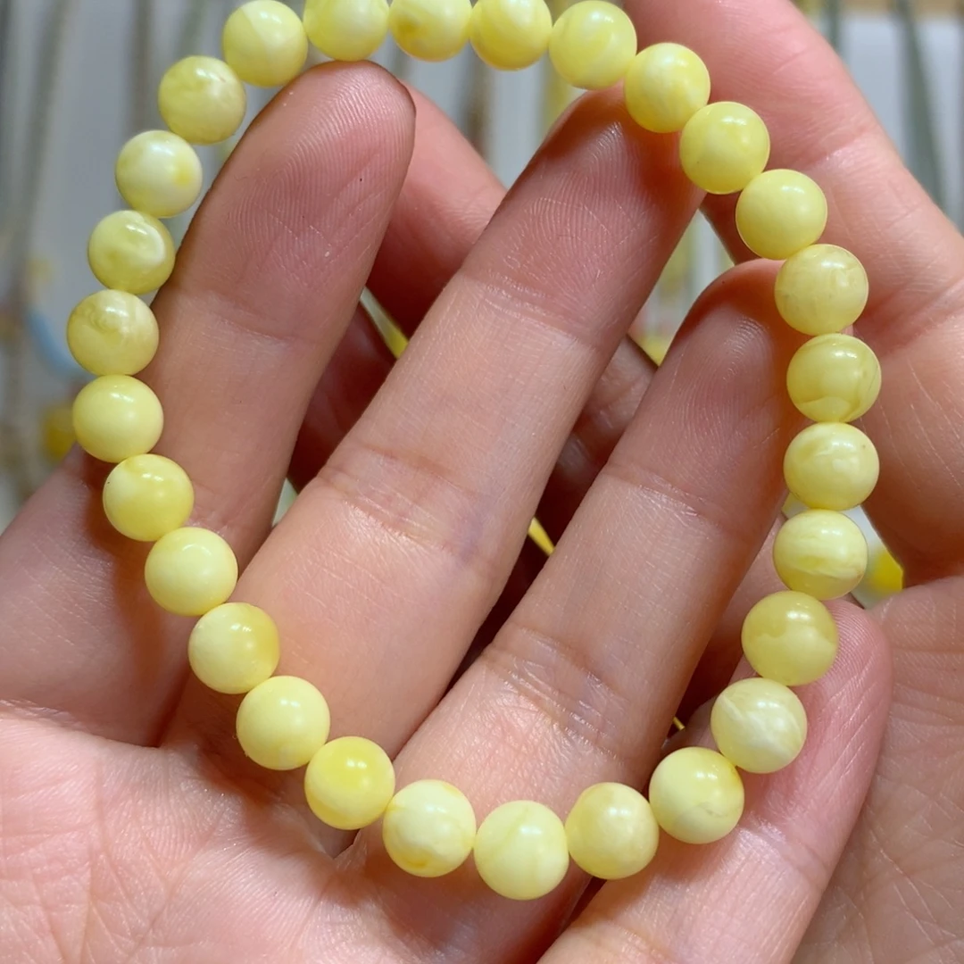 蜜蜡未镶嵌手链特价瑕疵6.7mm