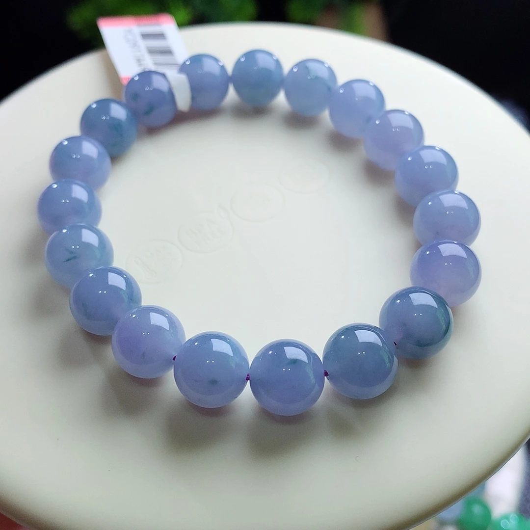 未镶嵌手串翡翠首推！卡10mm冰胶浓妖紫飘蓝花