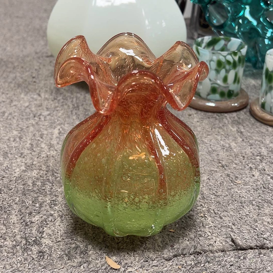 琉璃高16橙色绿色双拼琉璃花器