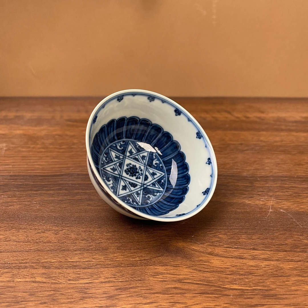 【记石柴窑】菊瓣冰莲纹主人杯手工手绘景德镇茶具容量90毫升