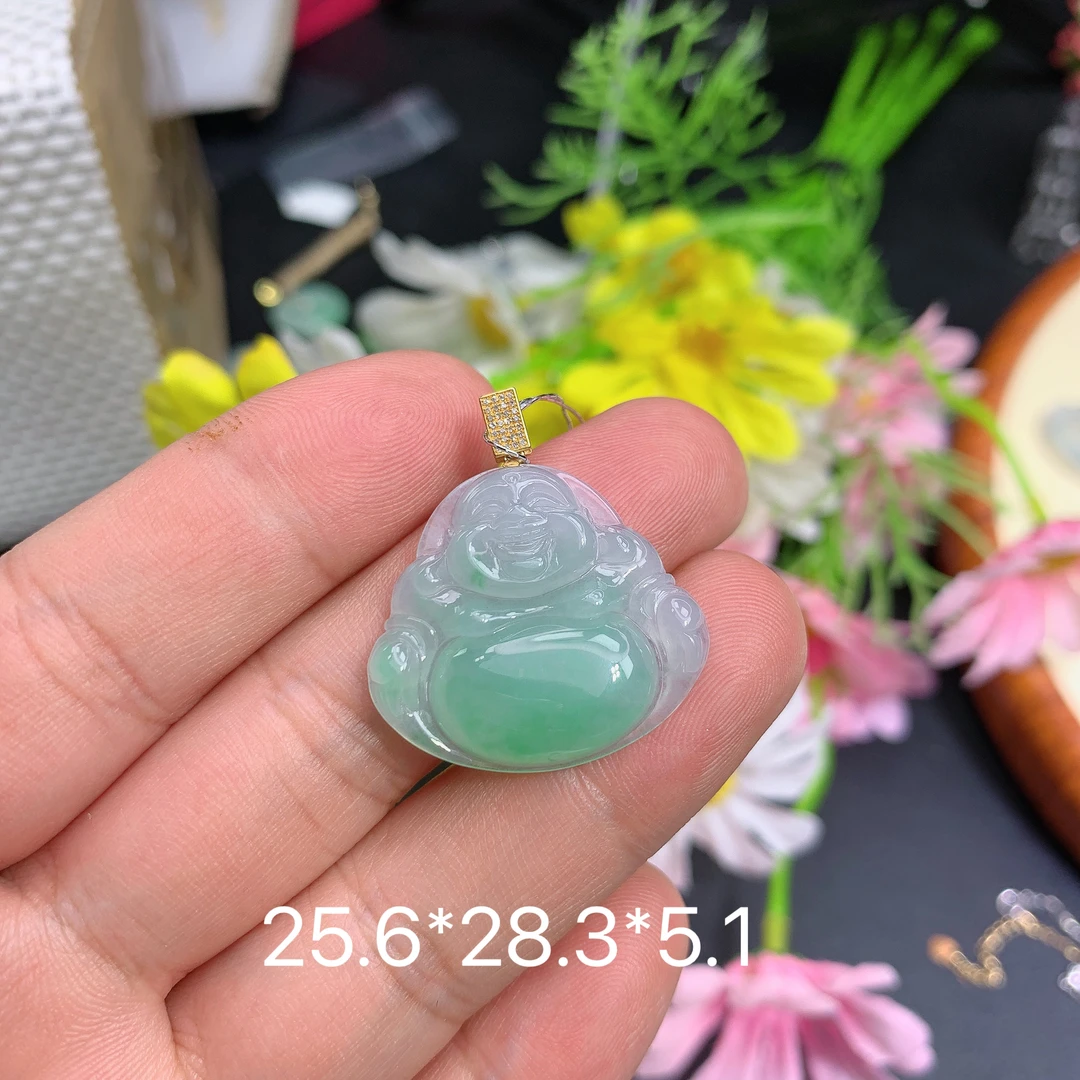 缅甸翡翠A货冰种飘绿佛公风挂件水润百搭精冰精玉美妈妈精致百搭