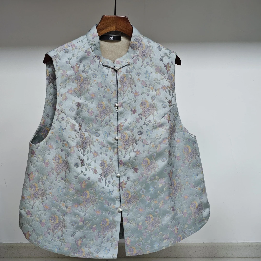 【孤品福利73】毛明山 浅蓝麒麟立领对襟马甲