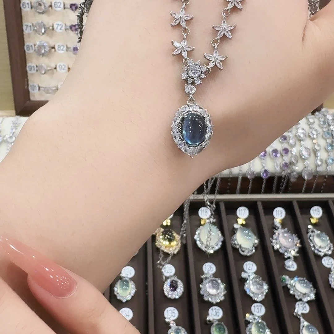 海蓝宝石颈饰银S925镶嵌泫****巫