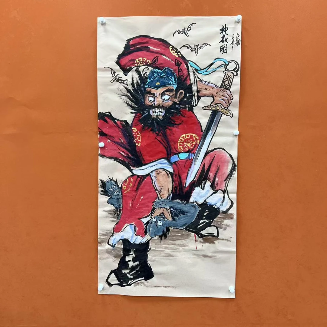 史维钢/钟馗神威图/四尺整仿古宣纸(内含朱某砂)国画纯手绘办公室