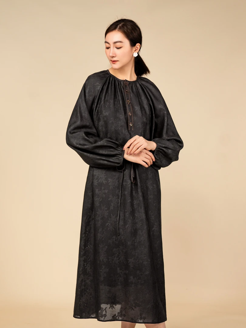 【栖香锦】“如意梅竹” 香云纱四经绞罗新中式国风连衣裙     上衣