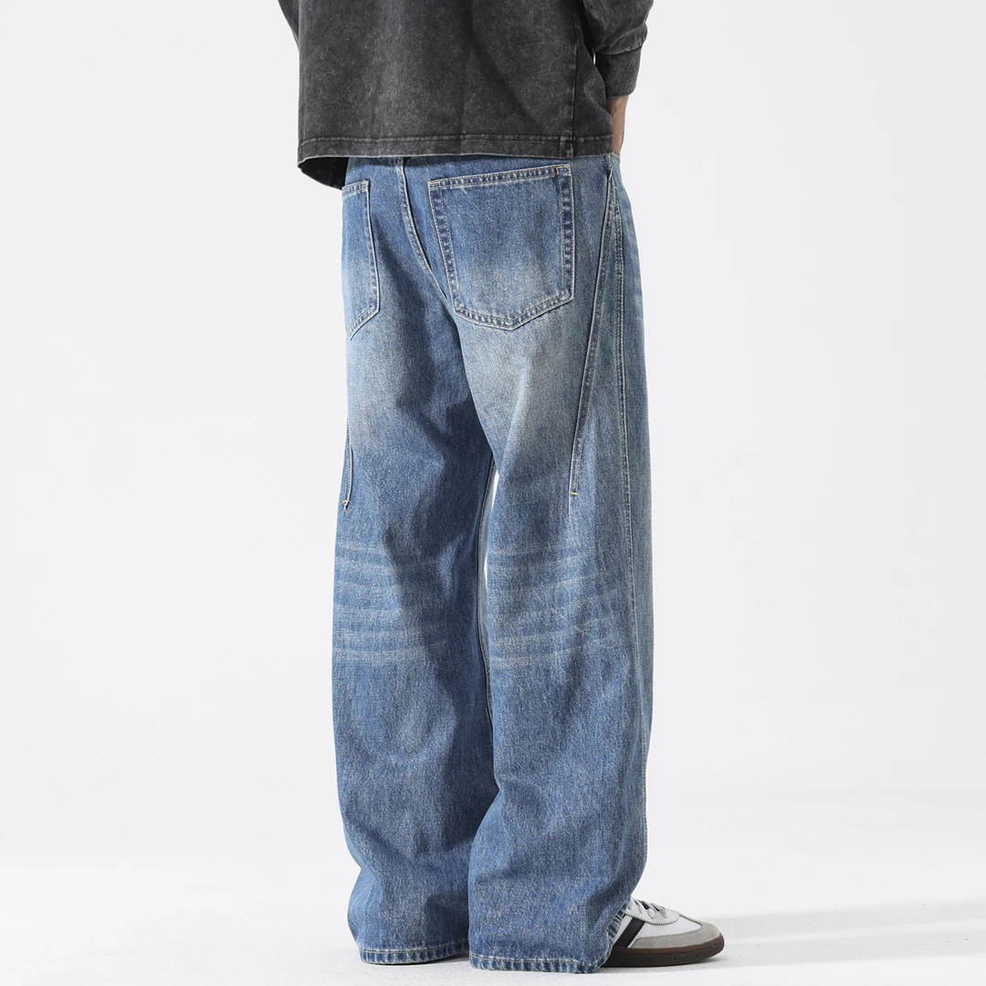 S809 美式阔腿牛仔裤男2025年秋季潮牌宽松大直筒拖地长裤子男士