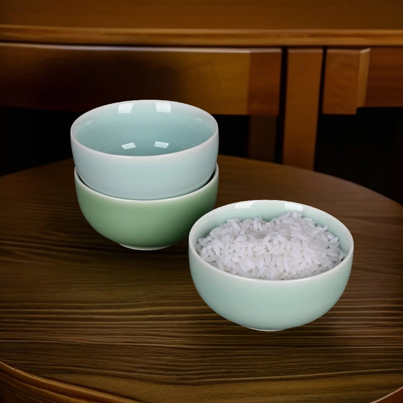 流转千年青瓷家用米饭碗创意陶瓷光板罗汉碗酒店餐具4英寸小碗