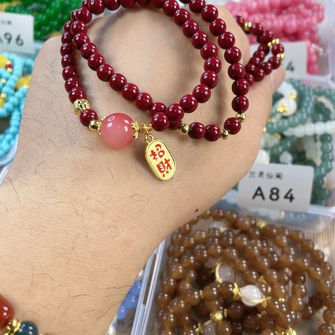 檀香木手串银S925镀金镶嵌