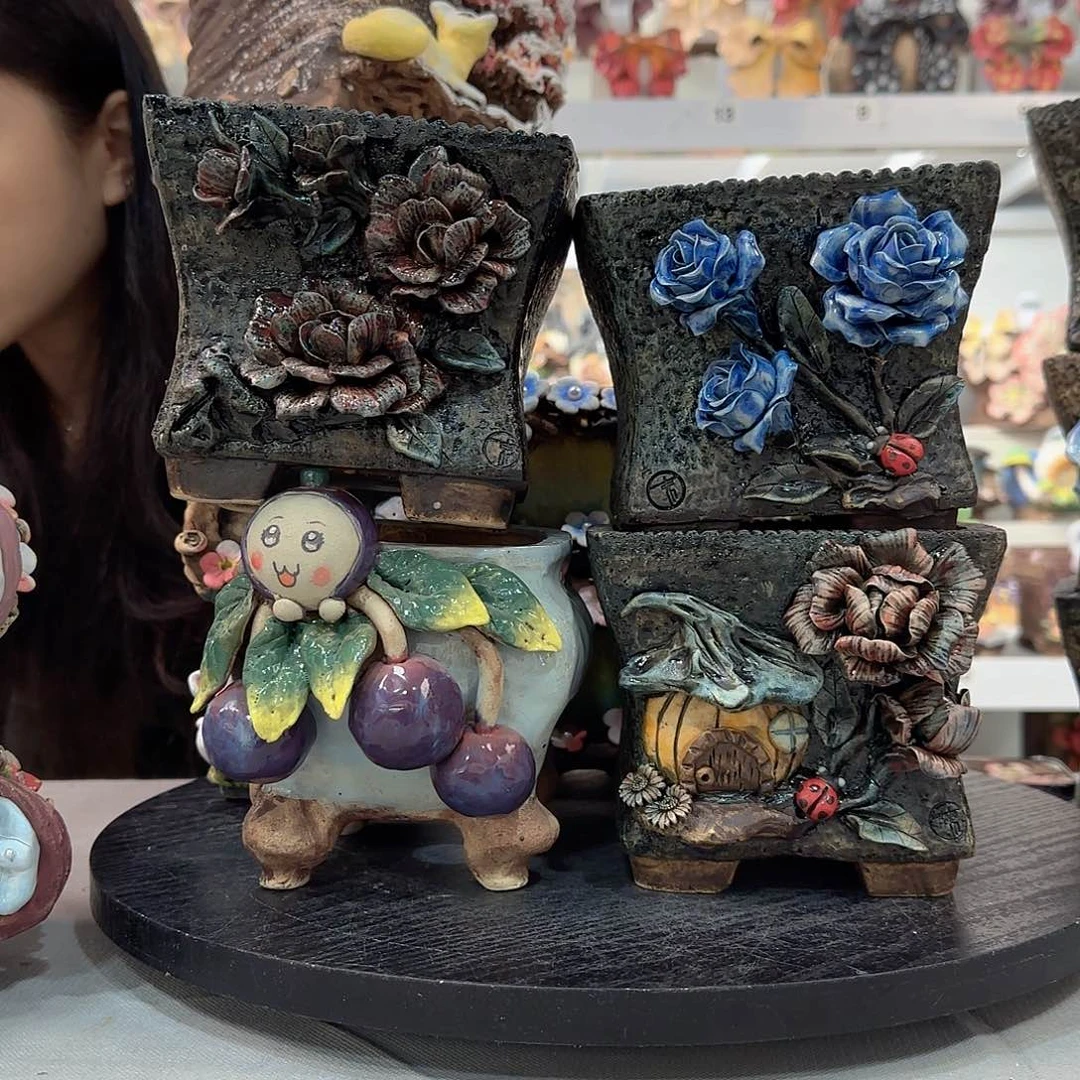 ****️青墨花器麦饭石花盆