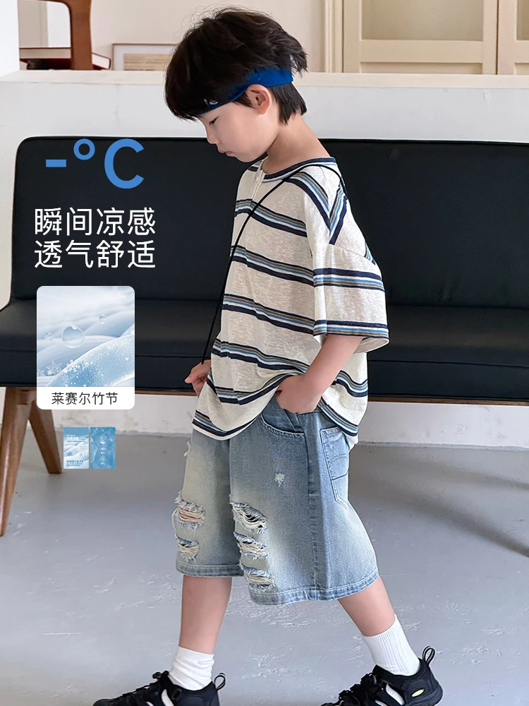 【学院条纹】ivan家童装男童女童中大童条纹T恤 昕 DZ4674
