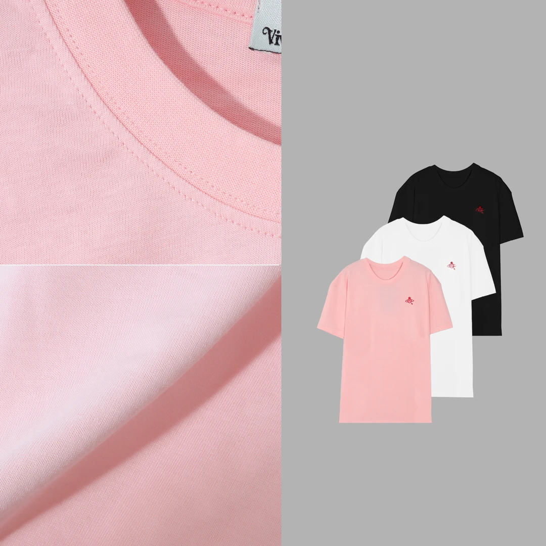 凯特丝蓓2358#经典刺绣宽松圆领纯色休闲百搭T恤短袖