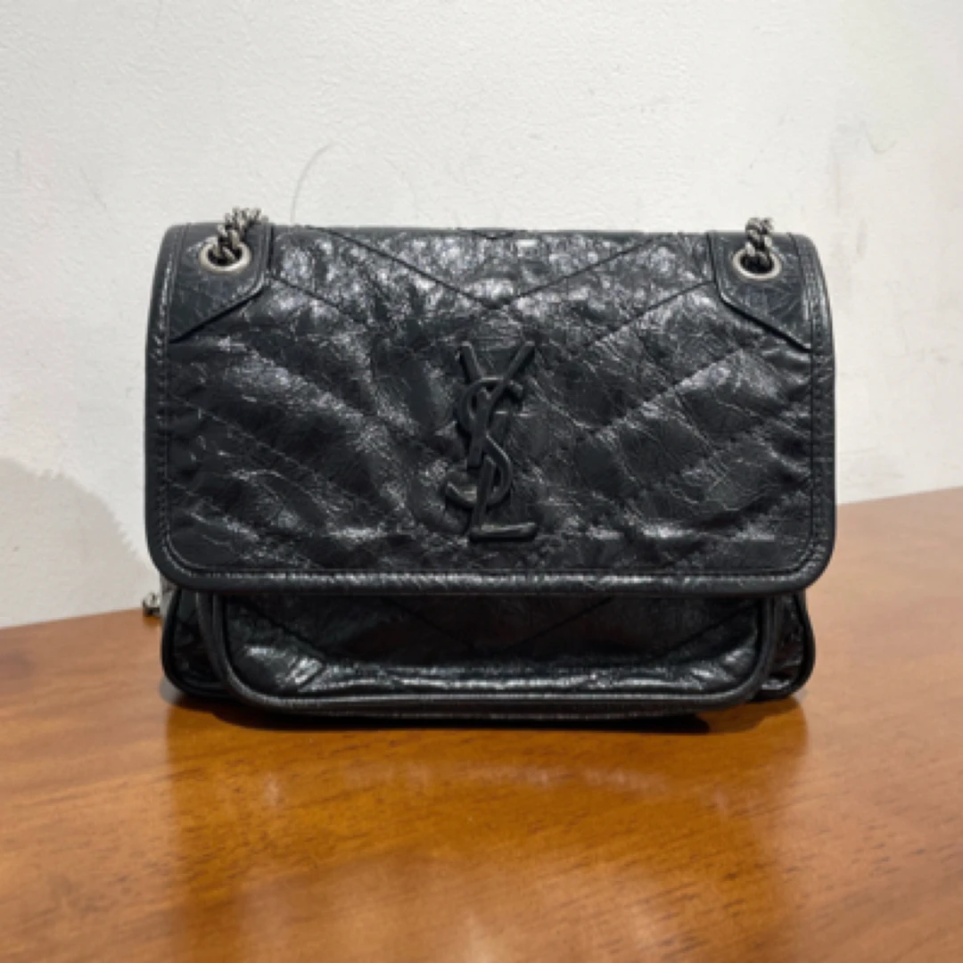 99新 YSL/圣罗兰 黑银niki 小号 时尚单肩斜挎包