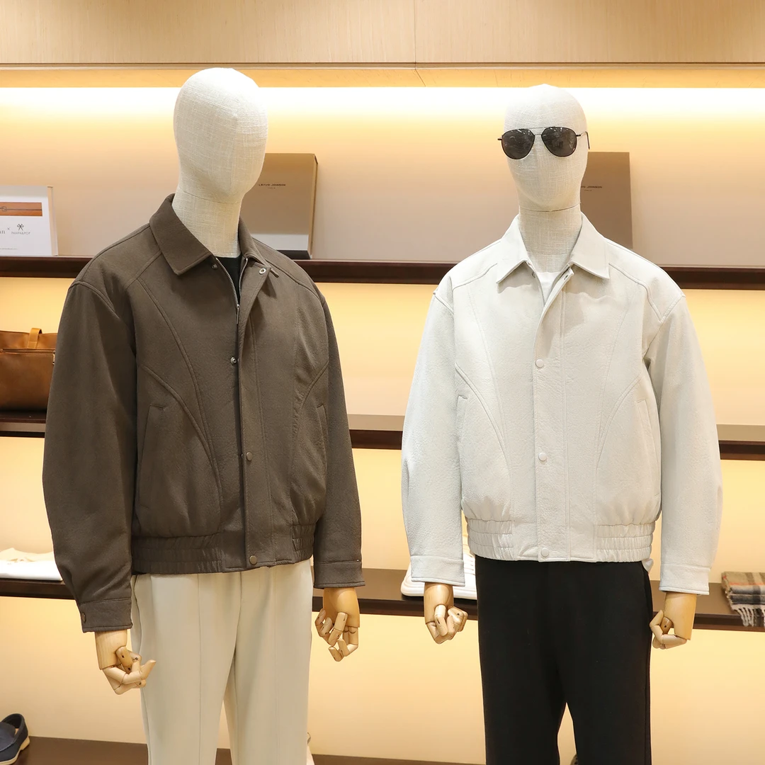 2025秋冬新款男士老钱风极简风高端PU皮短款飞行员羽绒服夹克1578