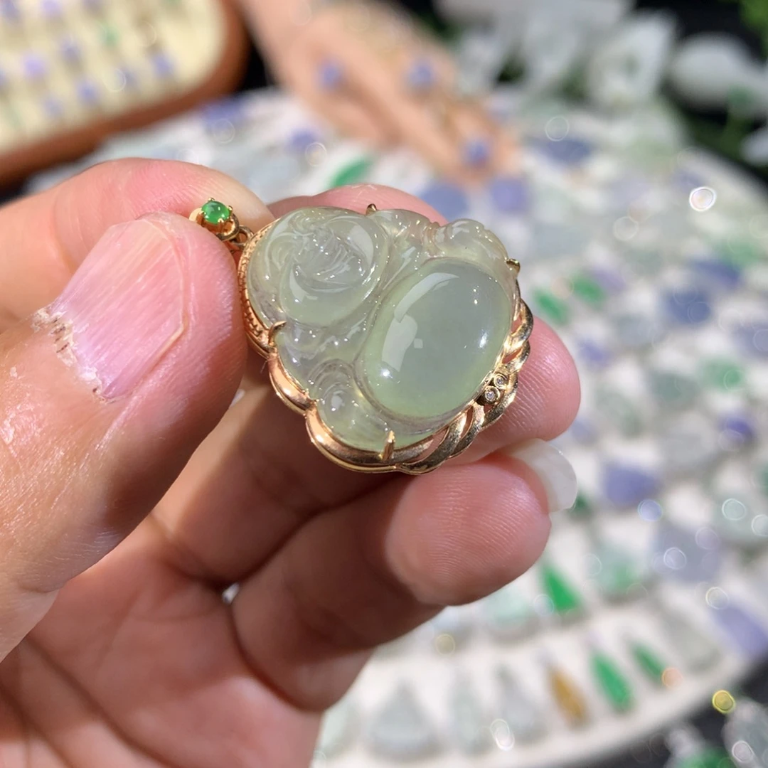 吊坠(不含链)18K金镶嵌翡翠
