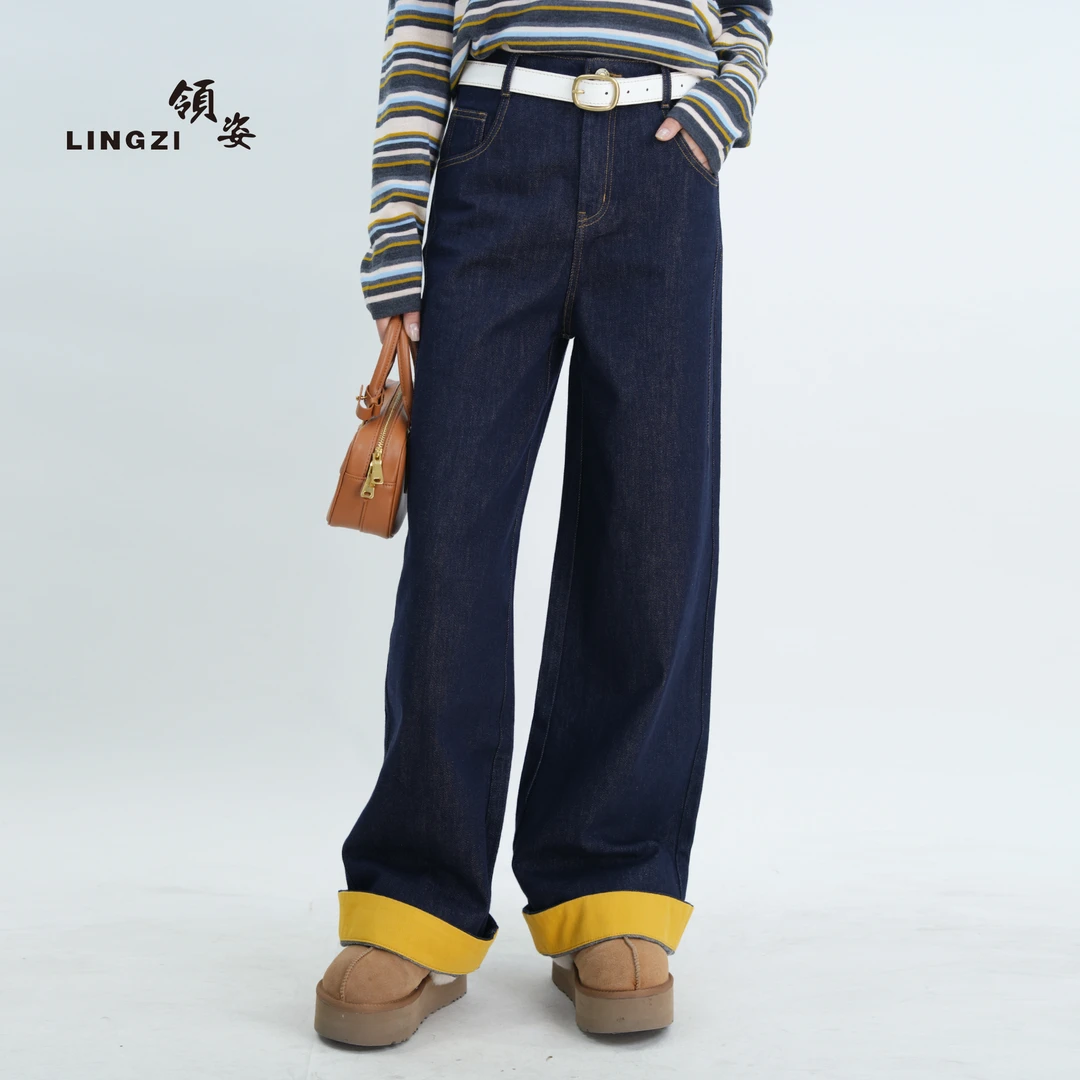 LINGZI/中腰做旧解构主义水洗牛仔裤秋冬裤子复古显瘦1101302