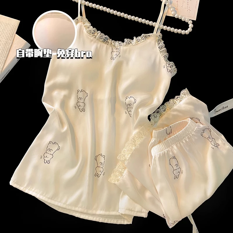 奶乎乎睡衣女款夏季冰丝高级感纯欲风可外穿吊带睡衣带胸垫家居服