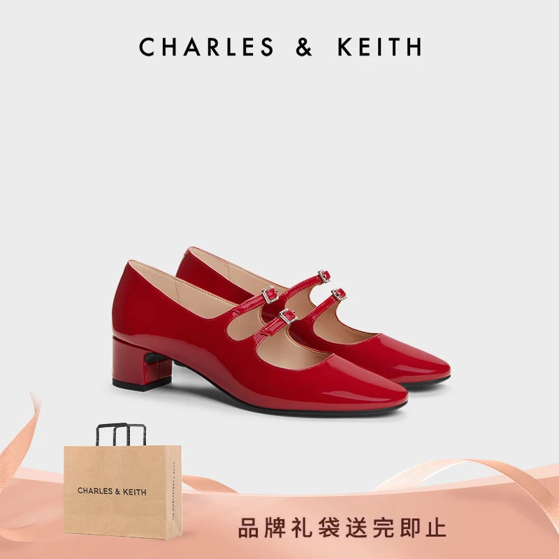 CHARLES & KEITH复古气质法式粗跟漆皮玛丽珍鞋 CK1-60920371