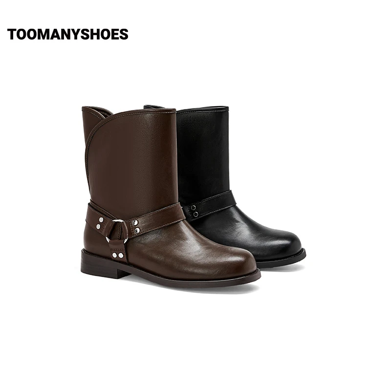 【达人】Toomanyshoes靴子秋冬新款都市游牧短靴粗跟时装靴显瘦