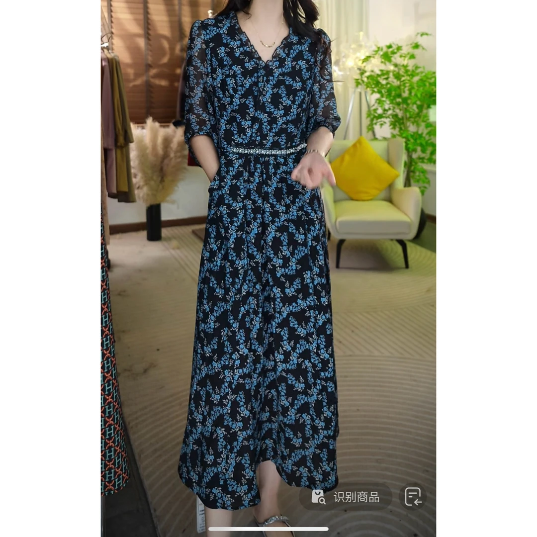 【W36黑色蓝色】休闲时尚百搭洋气2025夏季新款连衣裙女