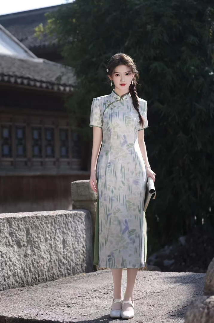 蔓菁 日常气质文艺国风优雅长款奥黛旗袍