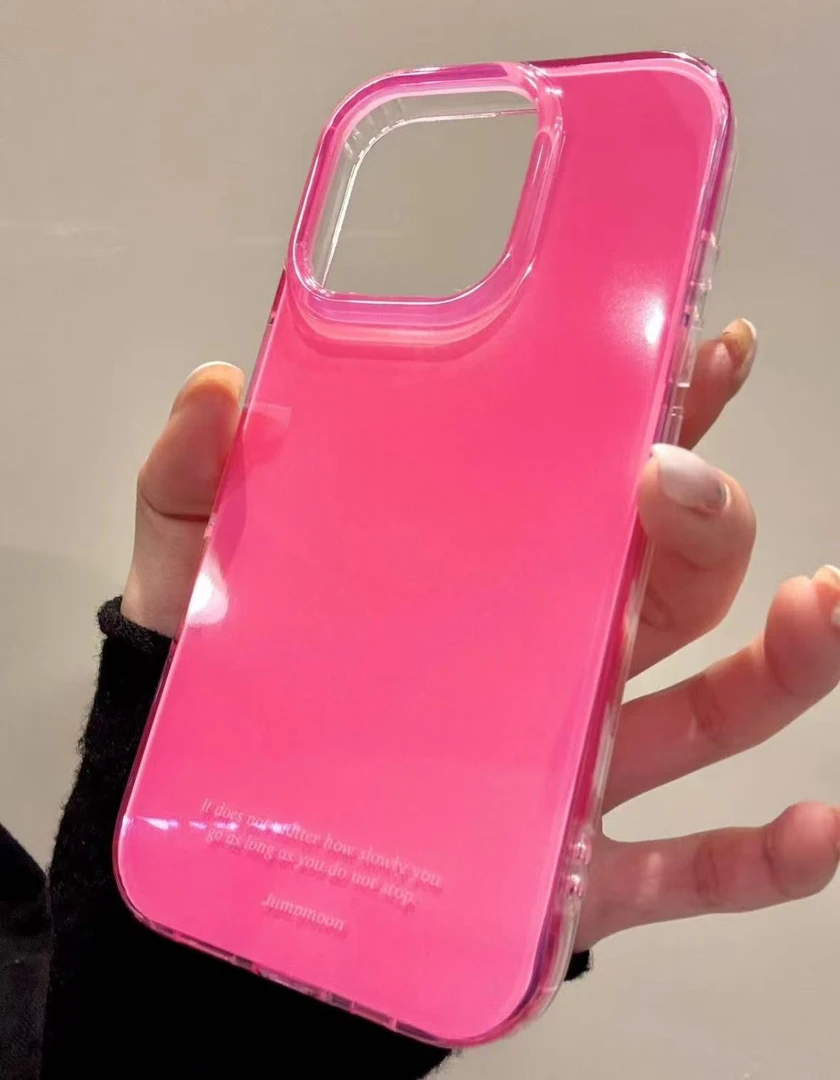 ins风纯色玫粉底英文适用于苹果16手机壳iphone16pro小米vivo大孔