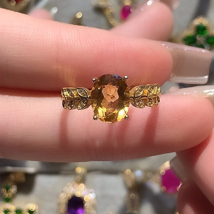 银S925镀金镶嵌戒指黄晶