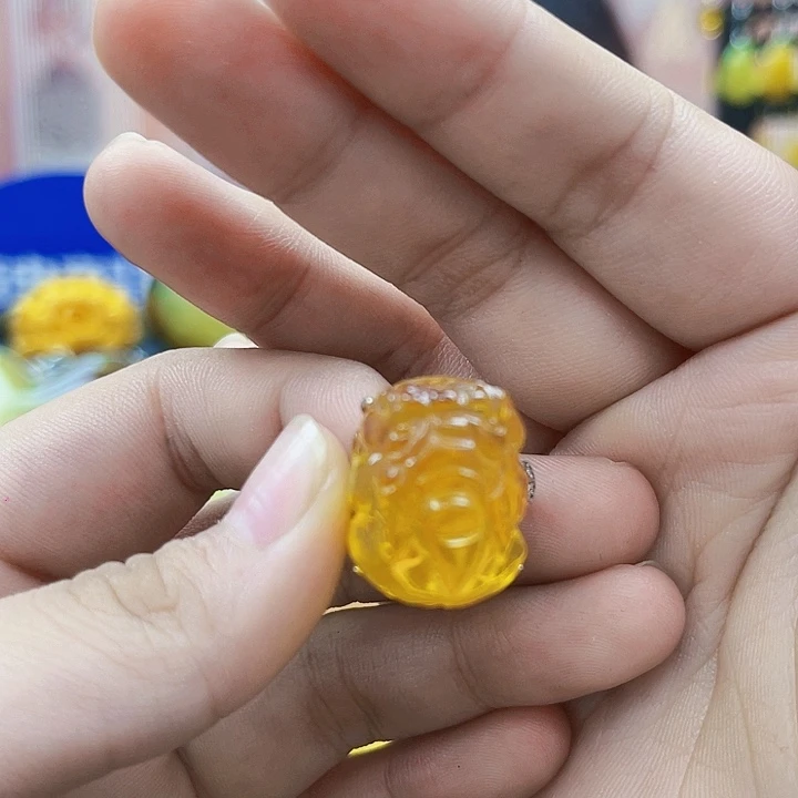 琥珀银S925镶嵌颈饰戒指
