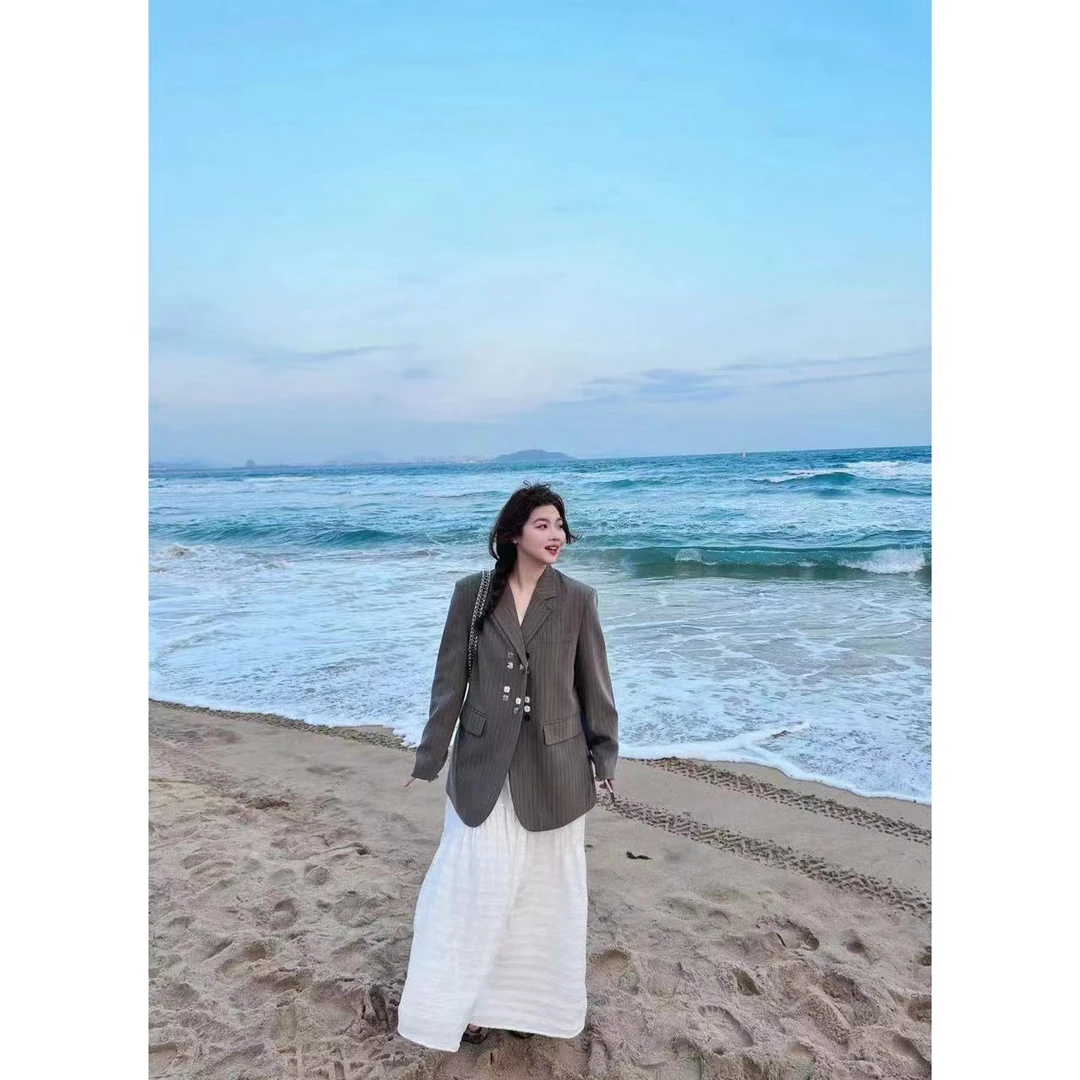 晶咕【纽约美术馆】设计感条纹高级感chic西装外套宽松春款