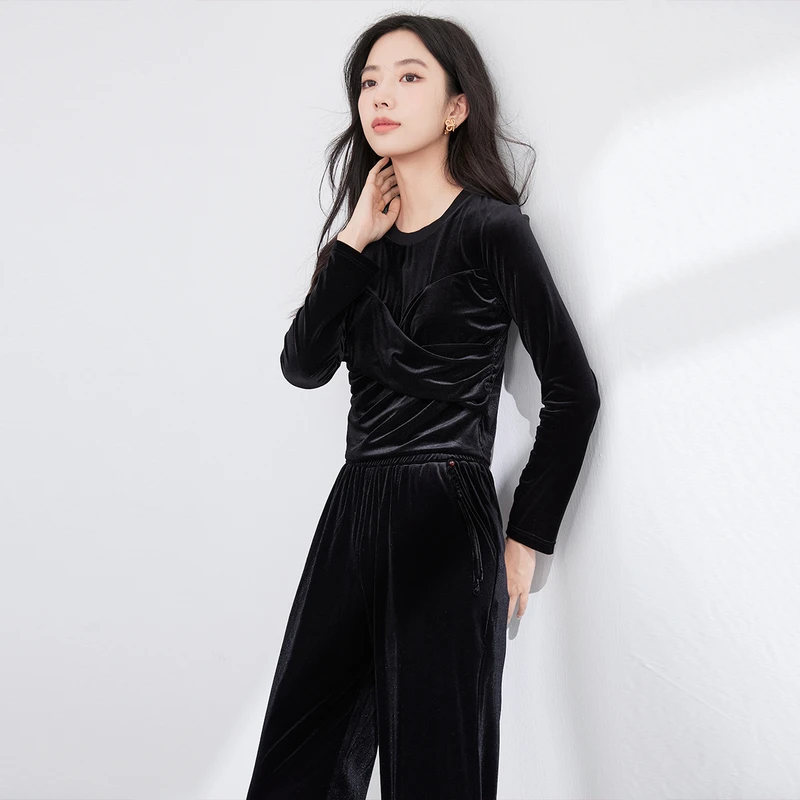 【直播专享】X4011067 T恤 香影高级感丝绒长袖女秋冬新款圆领修