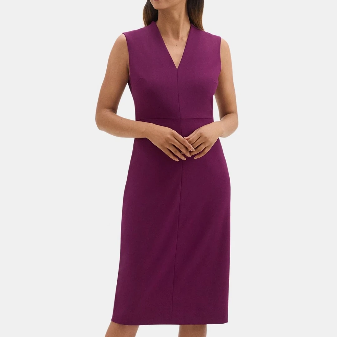 THEORY美国直邮FITTED V NECK 96%羊毛V领无袖连衣裙O081604R