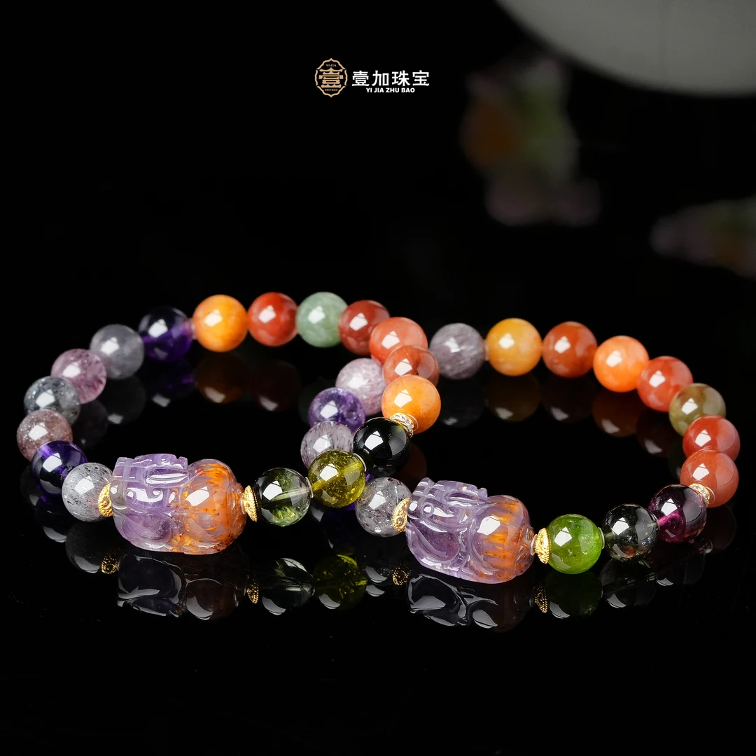 壹加田田｜手工设计八方吞C宝紫钛px水晶多宝手串多样性发一7783n