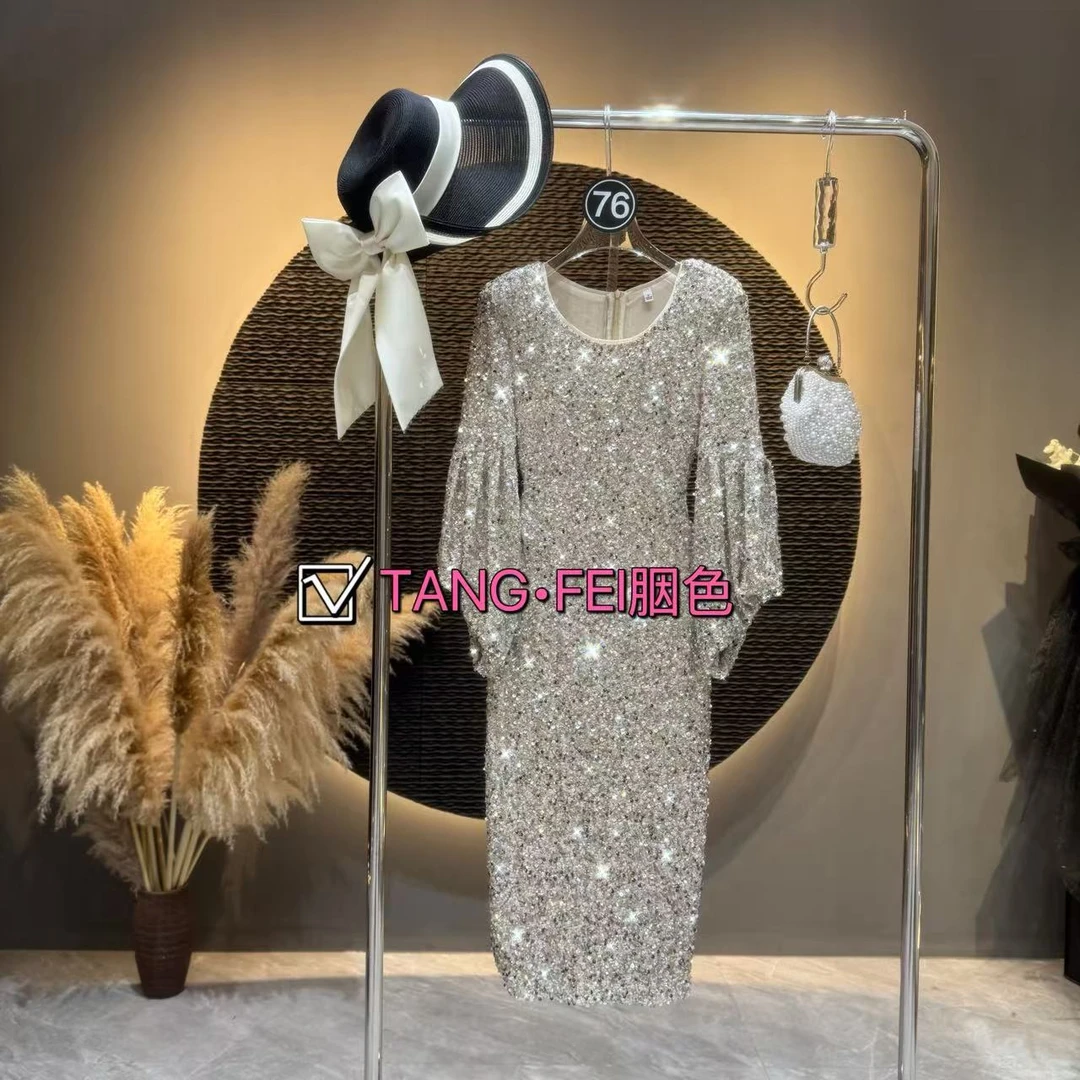 TANG-FEI胭色【鎏金夫人】TF0045 香槟闪闪亮片连衣裙