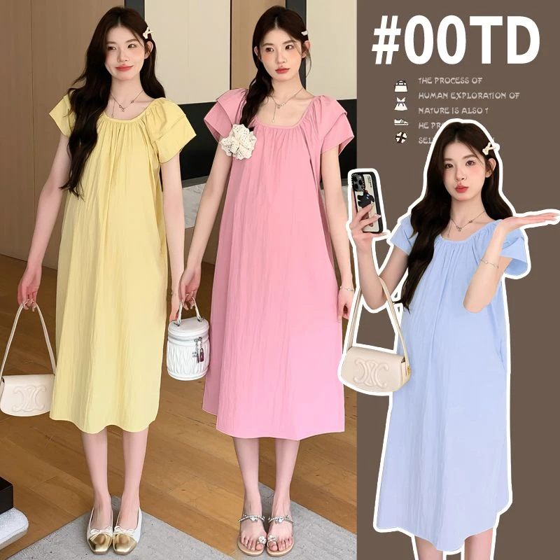 实拍大量现货孕妇装雪纺连衣裙夏装小飞袖裙子有口袋M到XXXL