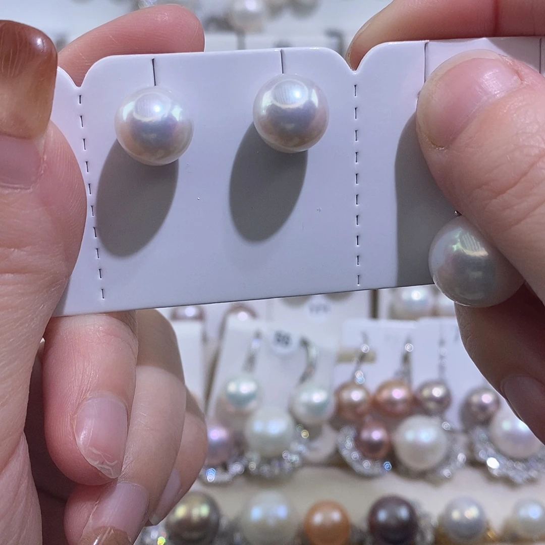 银S925镶嵌淡水珍珠耳饰w10.5