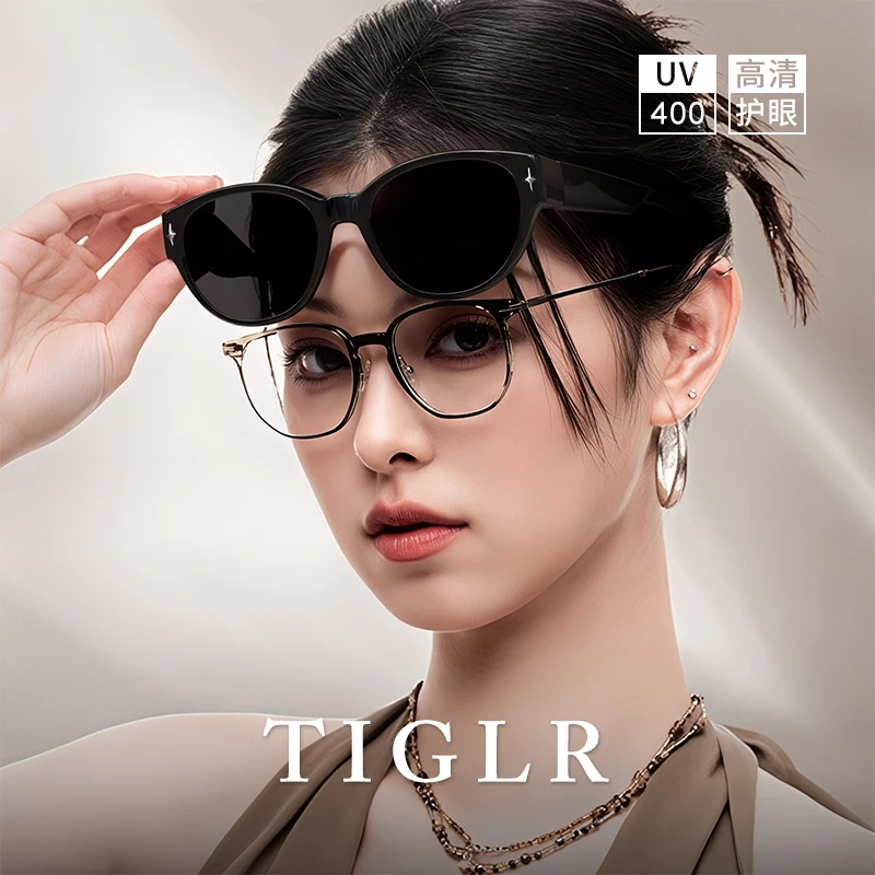 帝格勒猫眼墨镜可套近视镜女款方圆脸开车套镜偏光太阳镜防紫外线